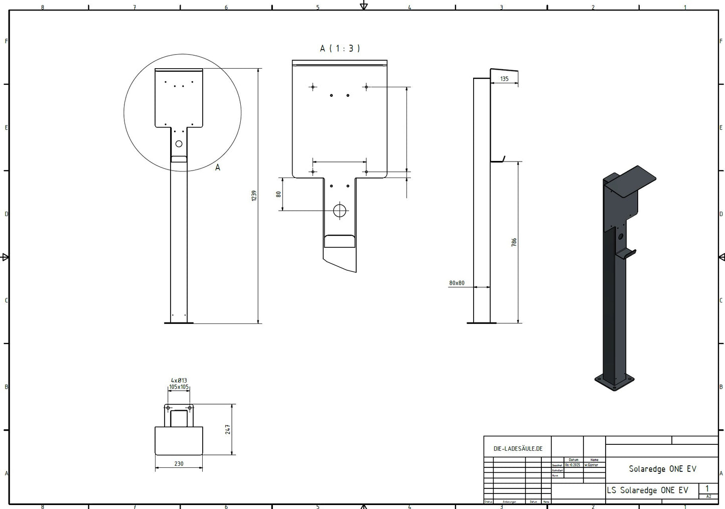 Stazione di ricarica adatta per SolarEdge Home Wallbox con tetto | Stare in piedi | Stare in piedi | stele