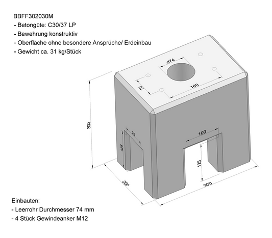 Fertigfundament aus Beton speziell passend für Standfuß Mennekes Amtron 4You, 4Business