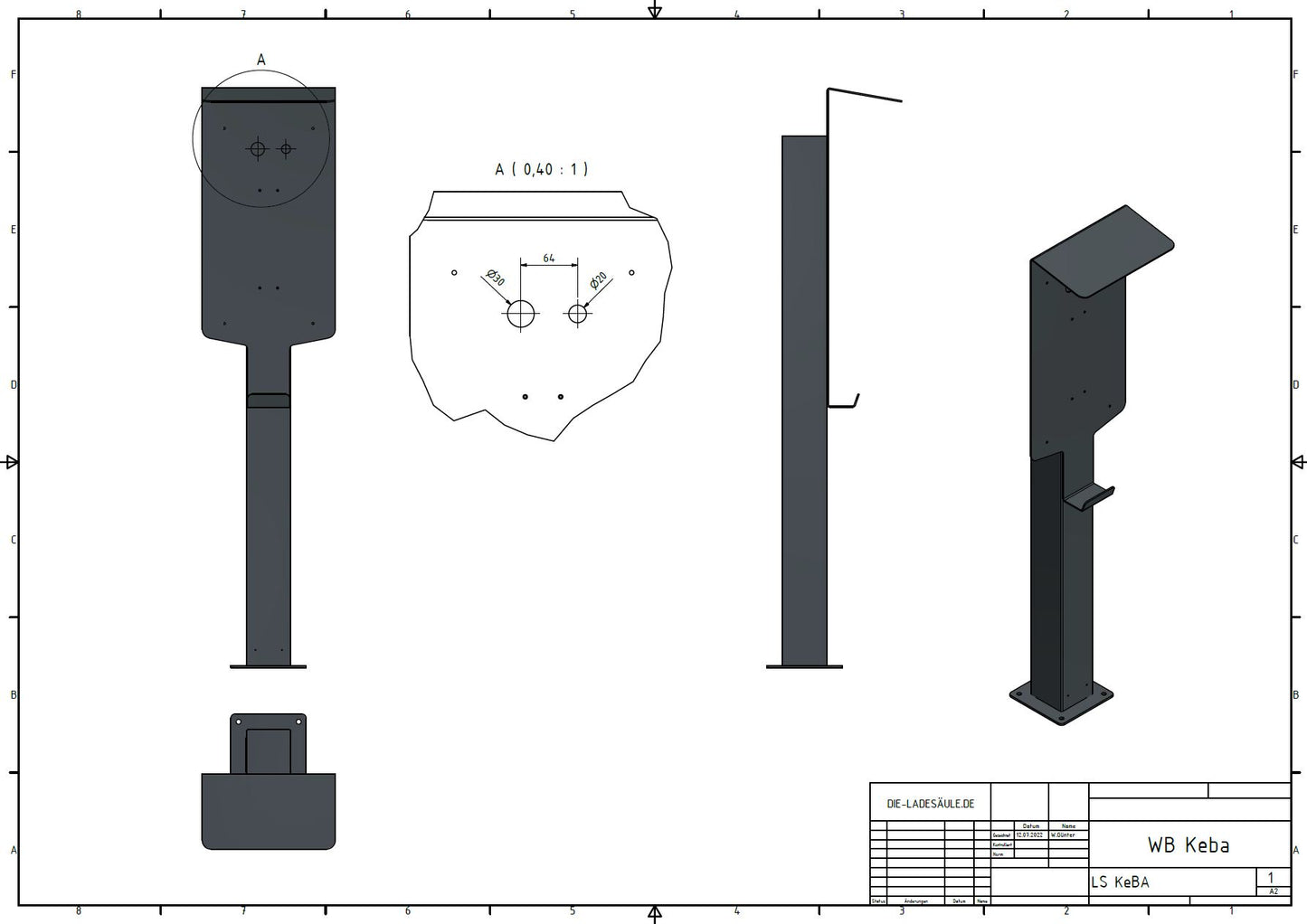Stazione di ricarica adatta per wallbox KEBA P20, P30 con tetto | Stare in piedi | Stare in piedi | stele