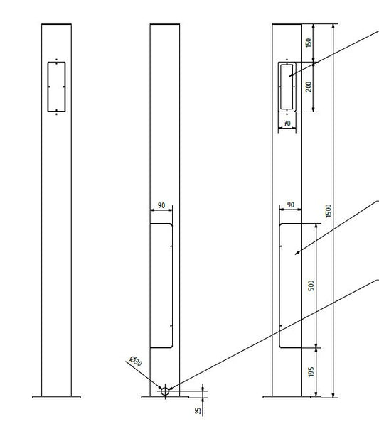 Stele individuale con 2 aperture di montaggio e ampio sportello di servizio