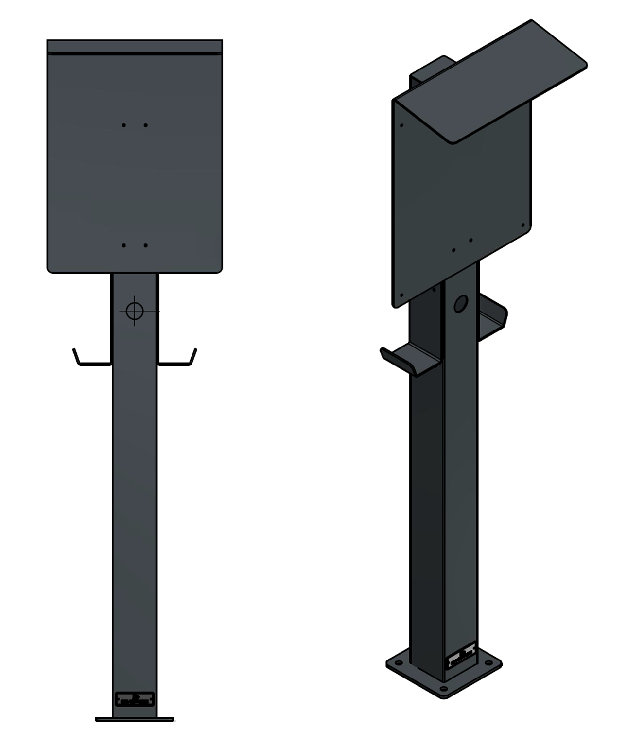 Stazione di ricarica adatta per OpenWB Serie 2 Duo / Standard Wallbox con tetto e 2 supporti per cavi | Stare in piedi | Stare in piedi | stele