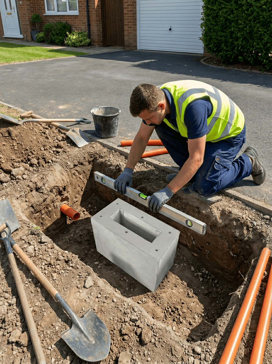 Fondazione in cemento pronta per stazione di ricarica, base o stele