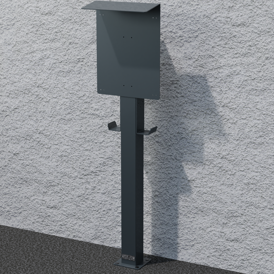 Stazione di ricarica adatta per OpenWB Serie 2 Duo / Standard Wallbox con tetto e 2 supporti per cavi | Stare in piedi | Stare in piedi | stele