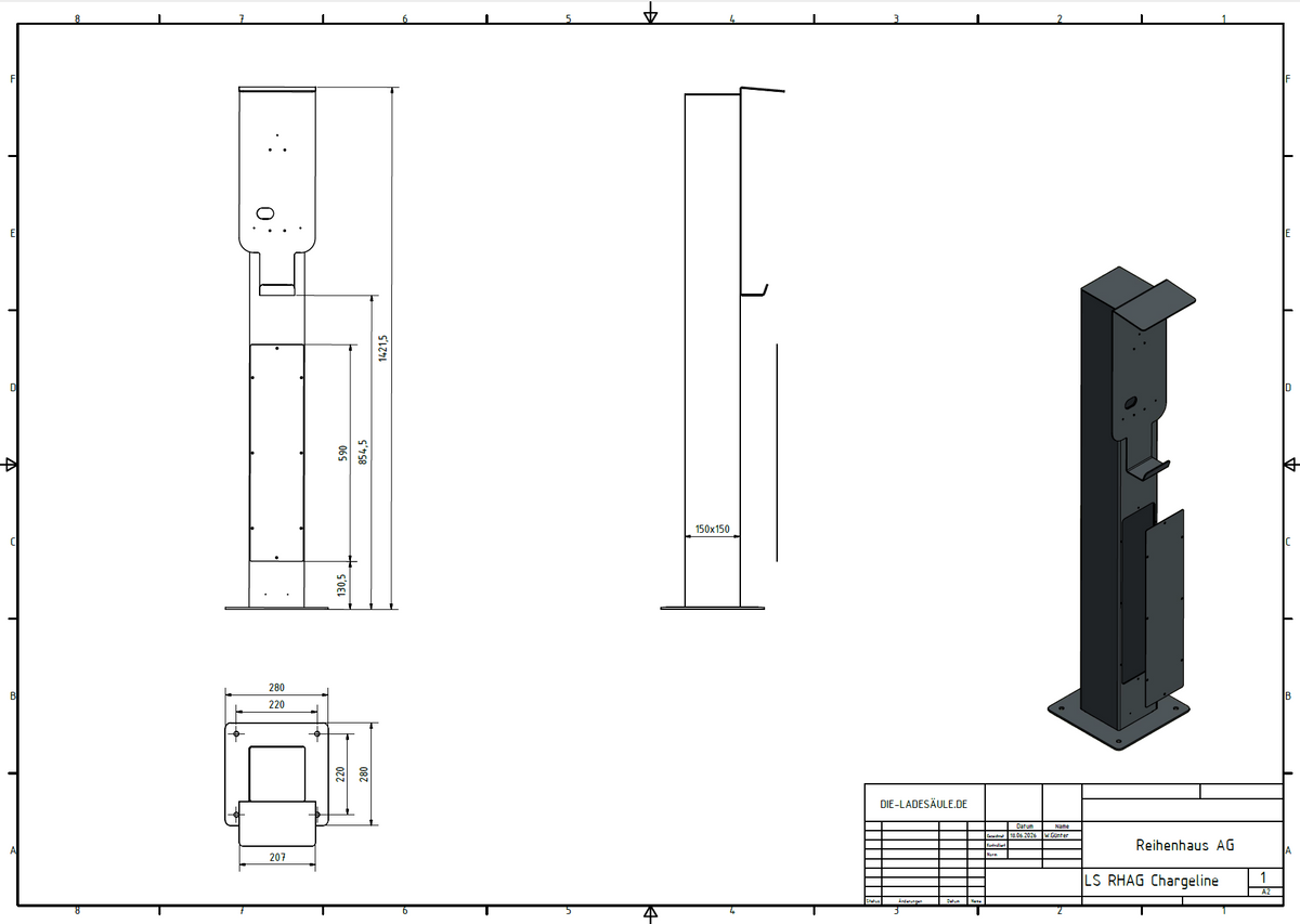 Reihenhaus AG Ladesäule passend für ChargeLine Wallbox mit Dach