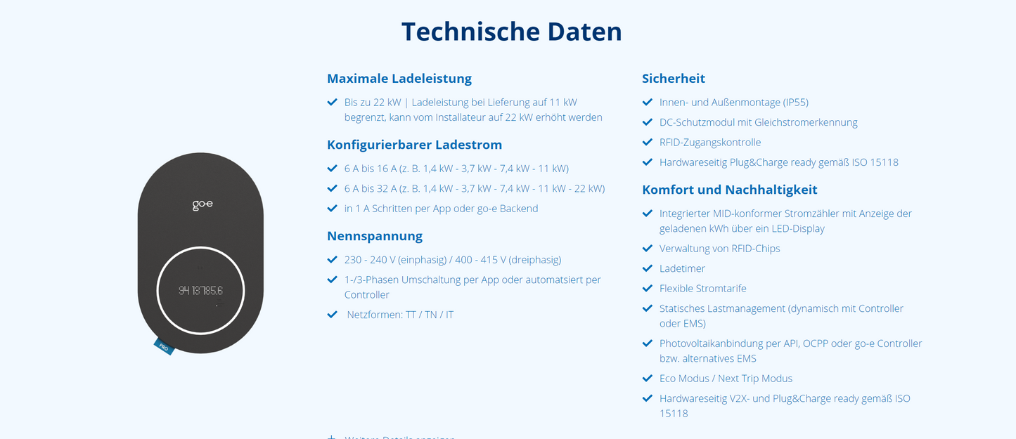 go-e Charger PRO Wallbox - 11KW bis 22 KW - Inkl. Sim Karte