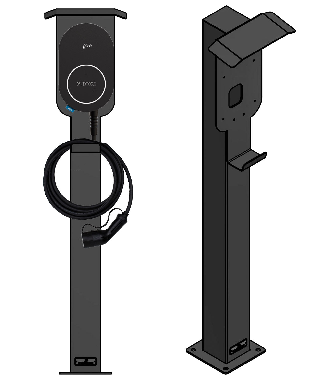 go-e Charger PRO Wallbox (11-22 kW) mit Stele und Kabelhaken – Komplettlösung für flexibles Laden
