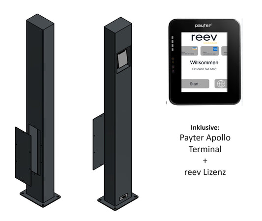reev Payment Terminal - Zahlungsterminal für Ladesäulen, Wallboxen - Edelstahl Standfuss mit Payter Terminal und Reev Lizenzschlüssel (AFIR)
