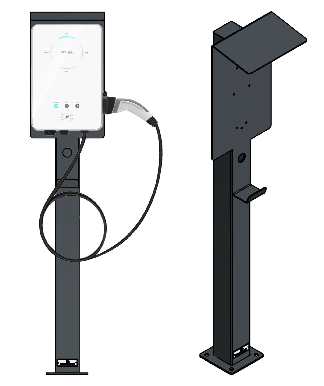 Ladesäule passend für Solax X3-EVC-20K / Q.Home Q.Cells EDRIVE Wallbox mit Dach mit Kabelhaken | Ständer | Standfuß | Stele | Base