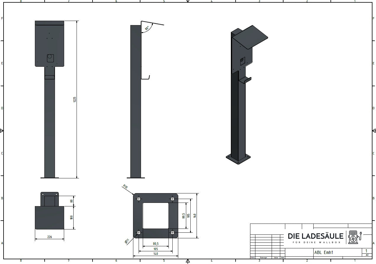 Stazione di ricarica adatta per wallbox ABL EMH1 con tetto | Stare in piedi | Stare in piedi | Stele | adatto anche per Senec Wallbox Pro